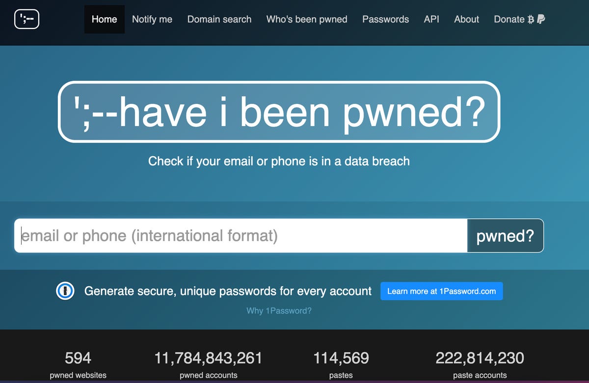 Have I Been Pwned search screen