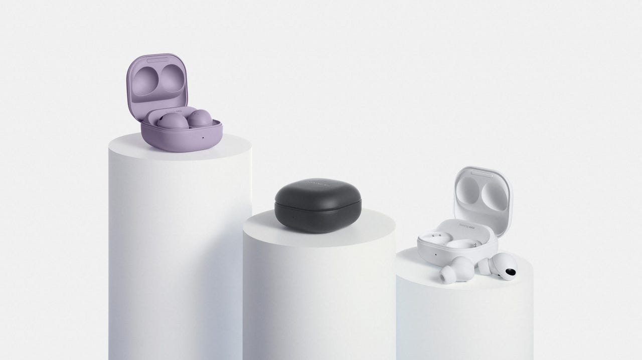 Samsung Galaxy Buds 2 Pro in cases, three colors