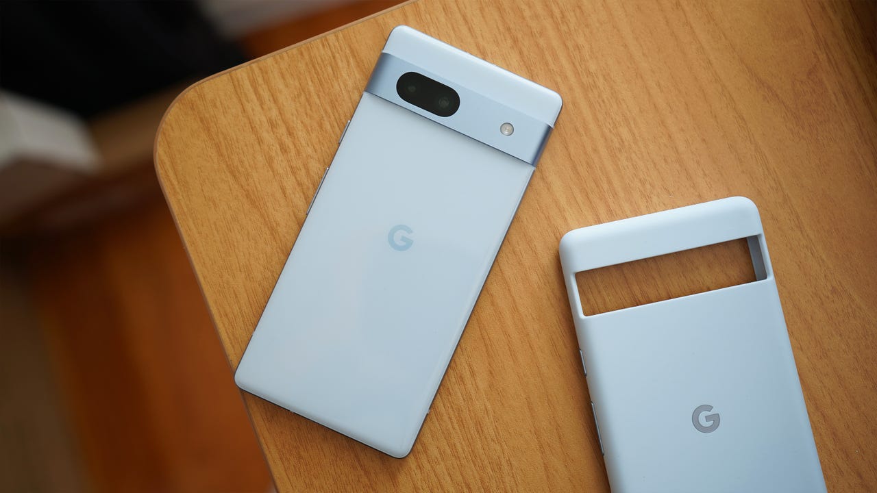 The camera bump of the Google Pixel 7a.