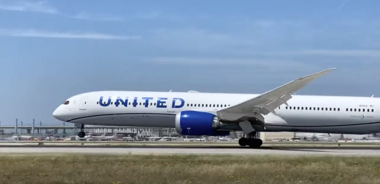 United airplane on the runway.