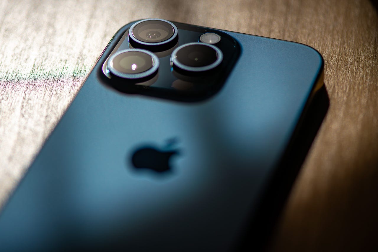 Apple iPhone 15 Pro (in Blue Titanium) camera lenses