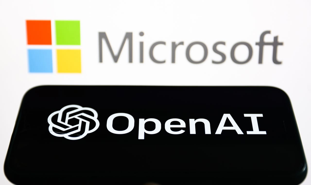 Microsoft and OpenAI logos on a white background