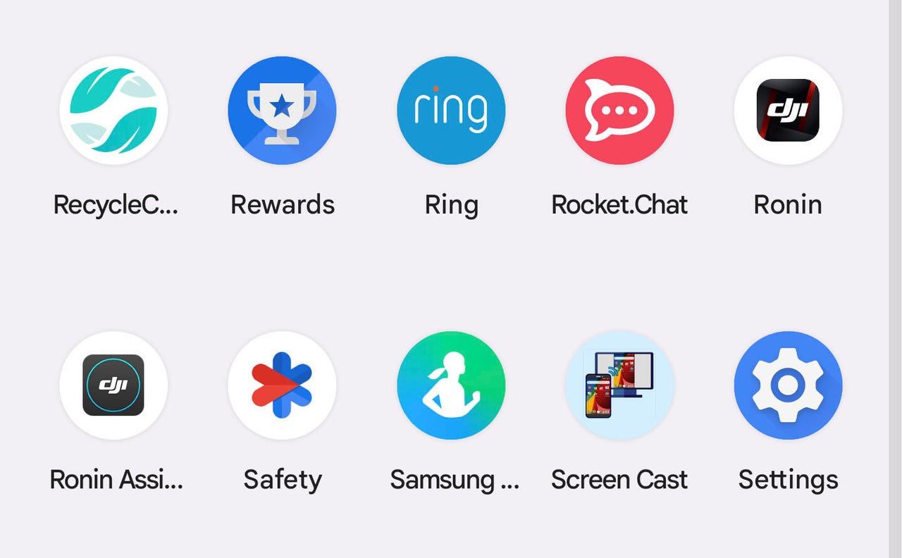 The Android App Drawer showing the Settings app launcher.
