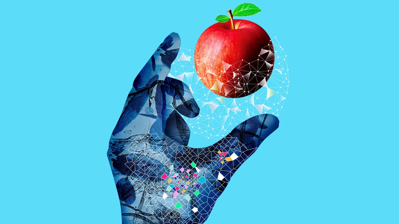 Hand with technology zapping Apple illustration