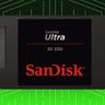 A SanDisk Ultra 3D NAND SSD on a black and green background