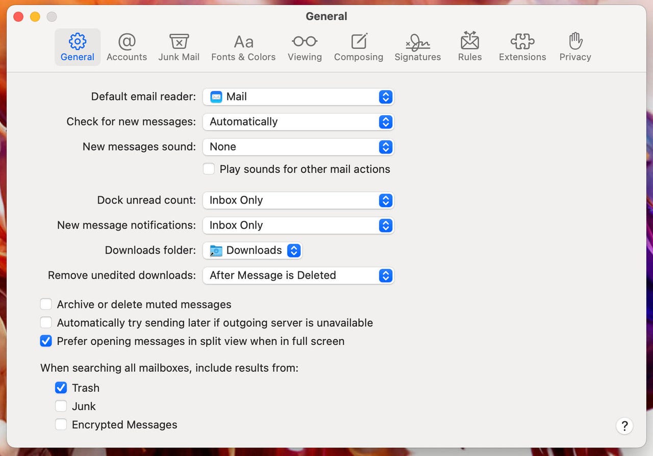 The Apple Mail Preferences window.
