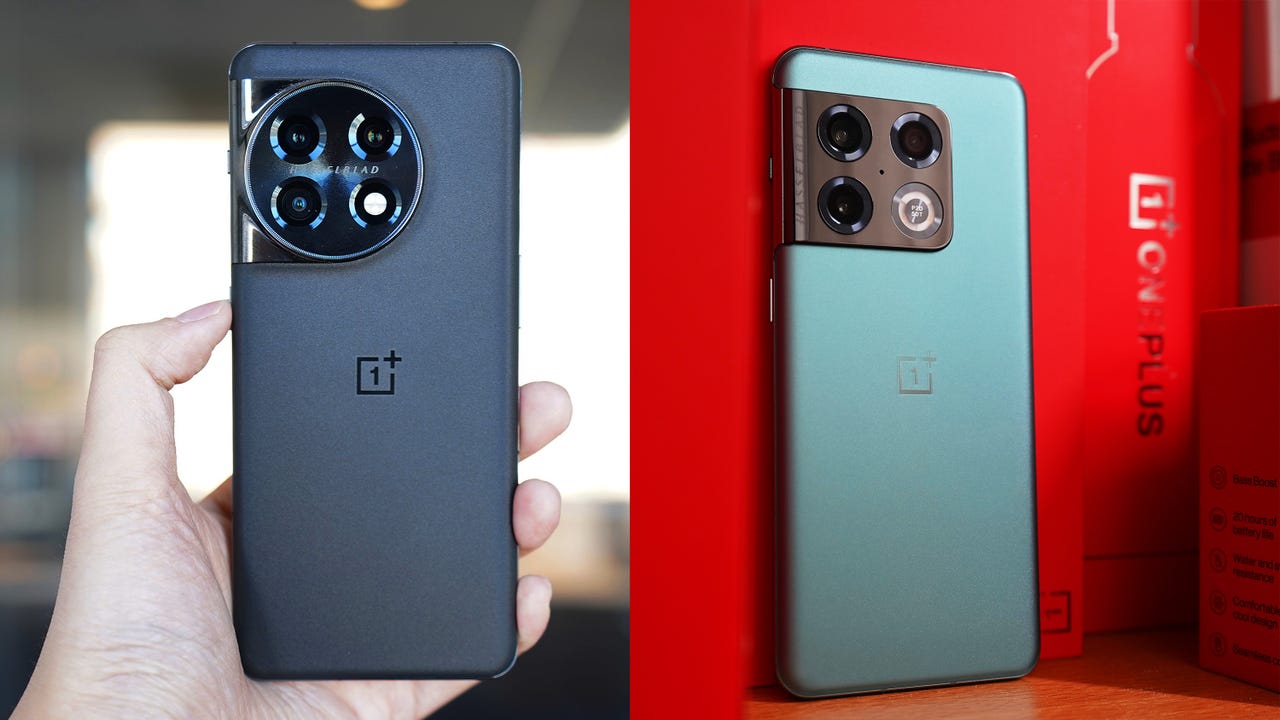The OnePlus 11 on the left and the OnePlus 10 Pro on the right.