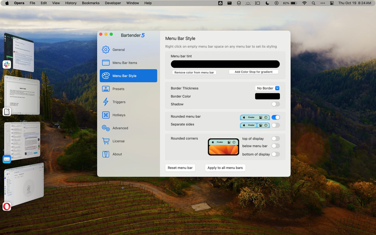 A MacOS desktop with Bartender 5 installed.