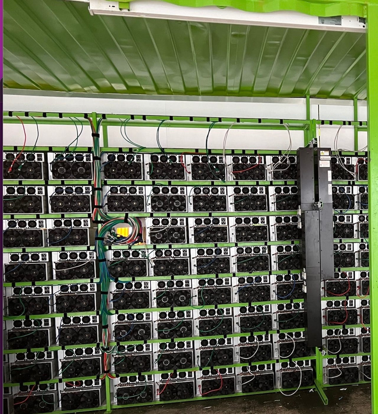 A cryptocurrency mining rig at a BWS mining facility in Kentucky