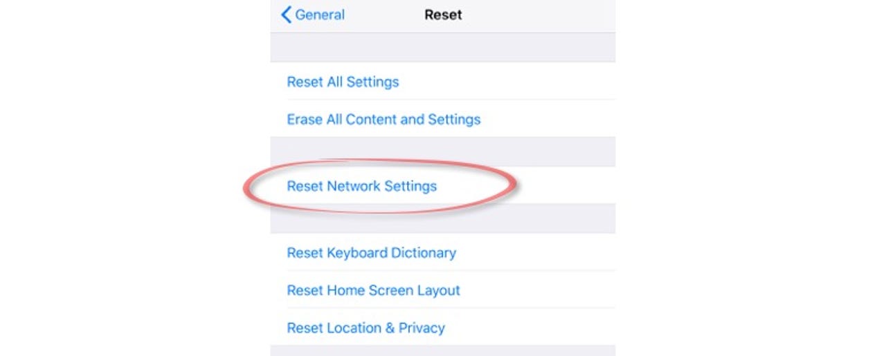 Settings > General > Reset > Reset Network Settings
