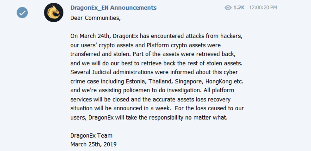 DragonEx 1st message