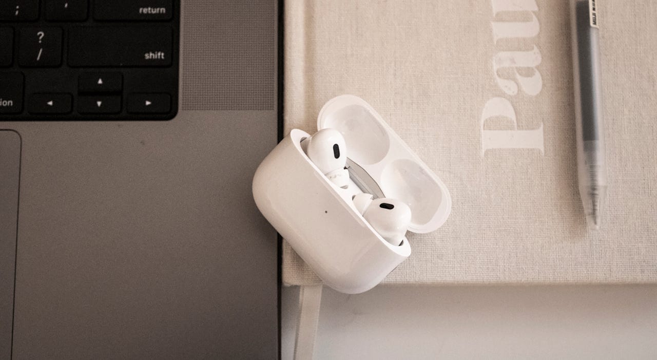 The AirPods Pro 2 speaker, with the lanyard insert on the right side.