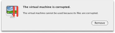 Parallels: The virtual machine cannot be used because its files are corrupted