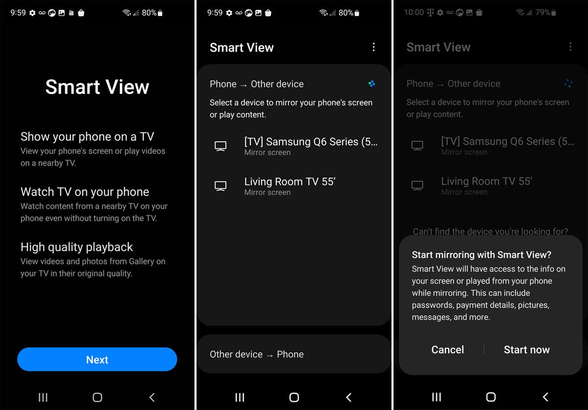 Setup to mirror your Samsung phone with Smart View