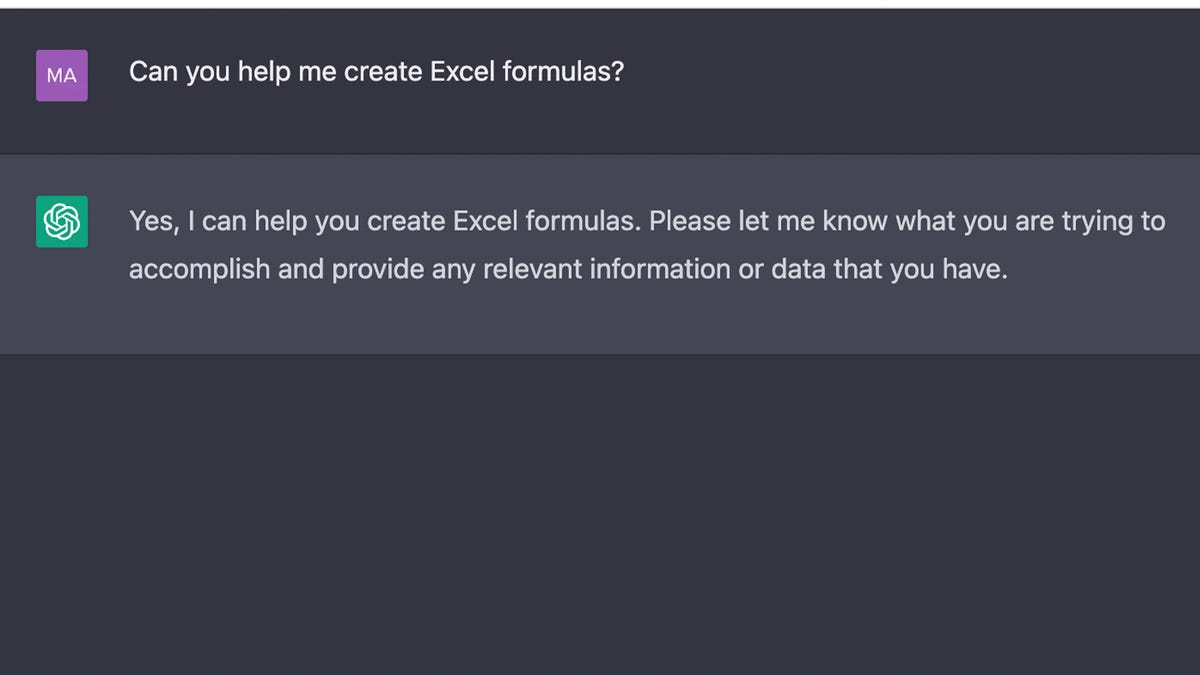 Ask ChatGPT to write Excel formulas