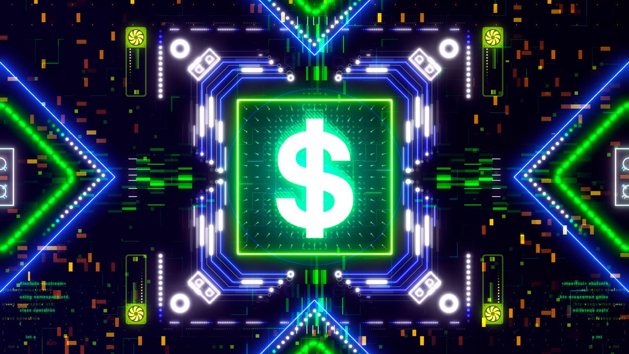 Dollar sign on abstract AI background