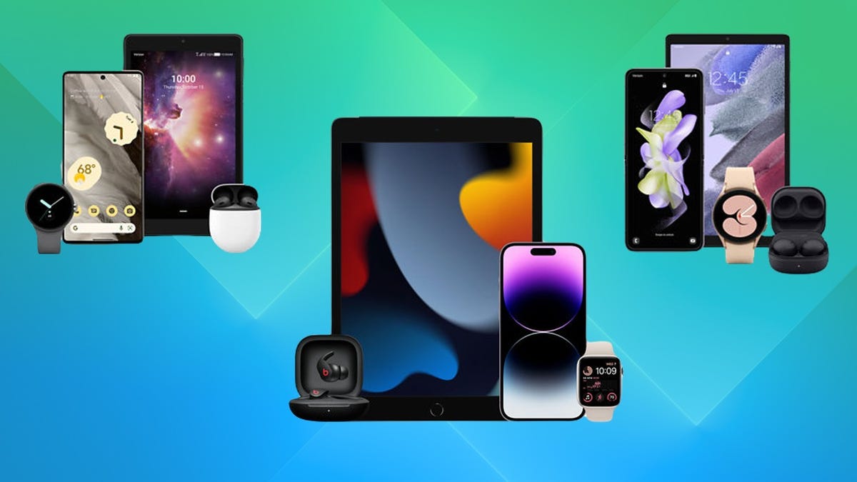 Three groups of products such as phones and tablets