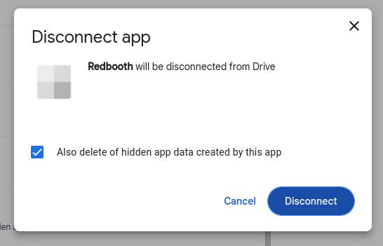 The app disconnect confirmation popup.