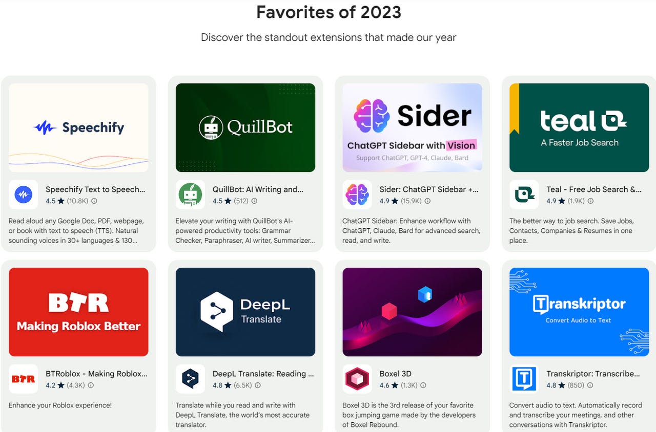 Google names its 11 favorite Chrome extensions of 2023. Which have