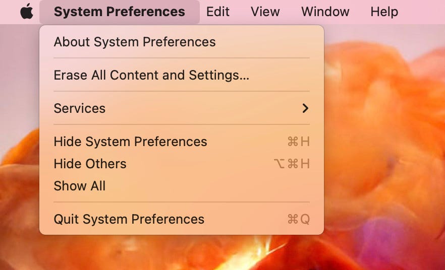 Screenshot of the Mac System Preferences menu