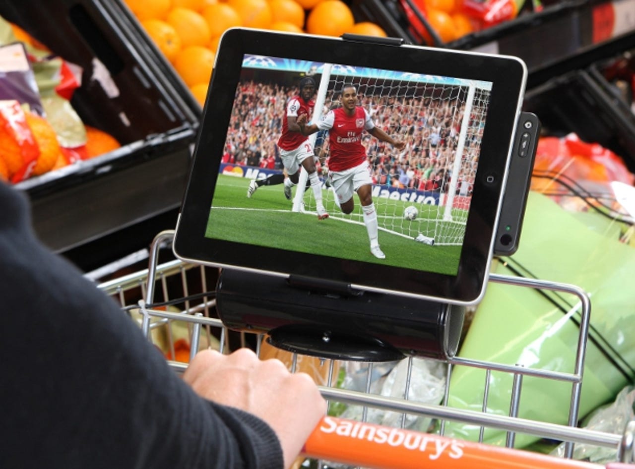 The iPad trolleys come fitted with tilting iPad holder and speakers