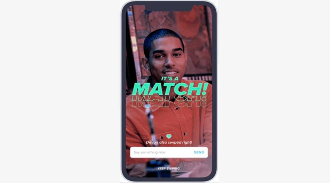 Screenshot of a match on Tinder on a smartphone