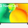 An LG NanoCell 75 Series TV on a grey background