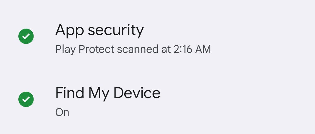 The Find My Device listing in Security.