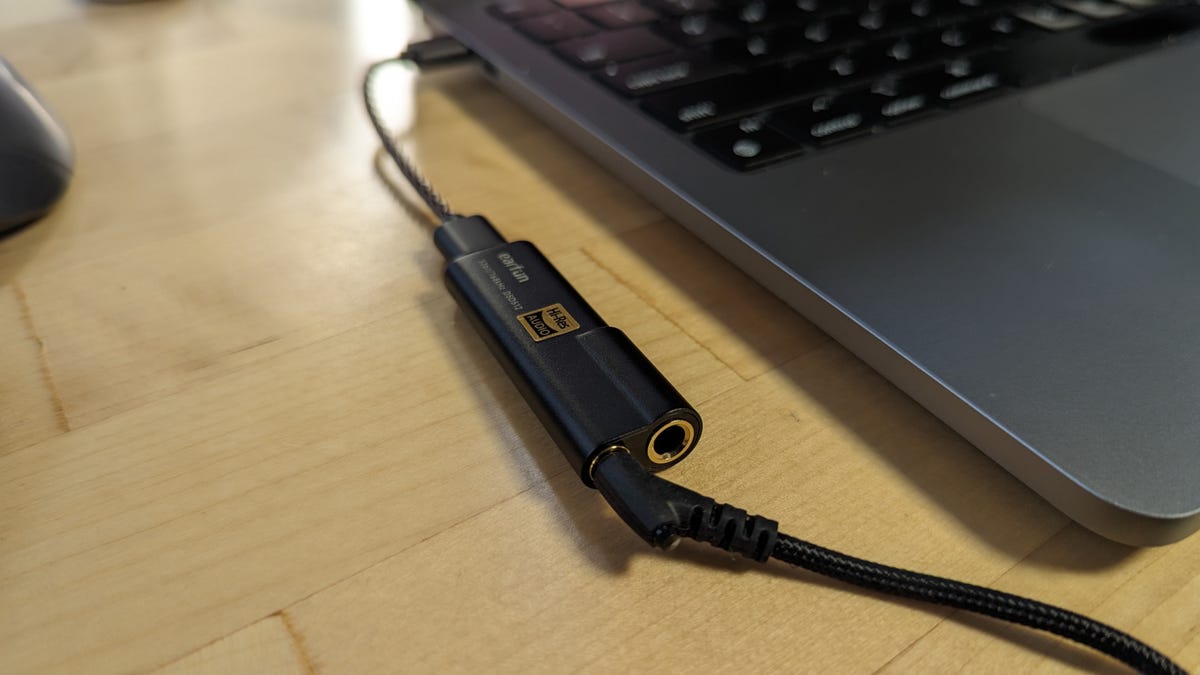 The EarFun UA100 plugged into my MacBook Pro.