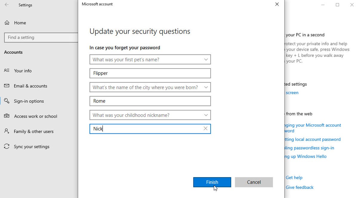 How to manage your security questions for a local Windows account | ZDNET