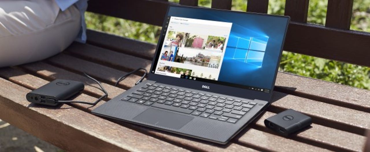 Dell XPS 13 on a park bench