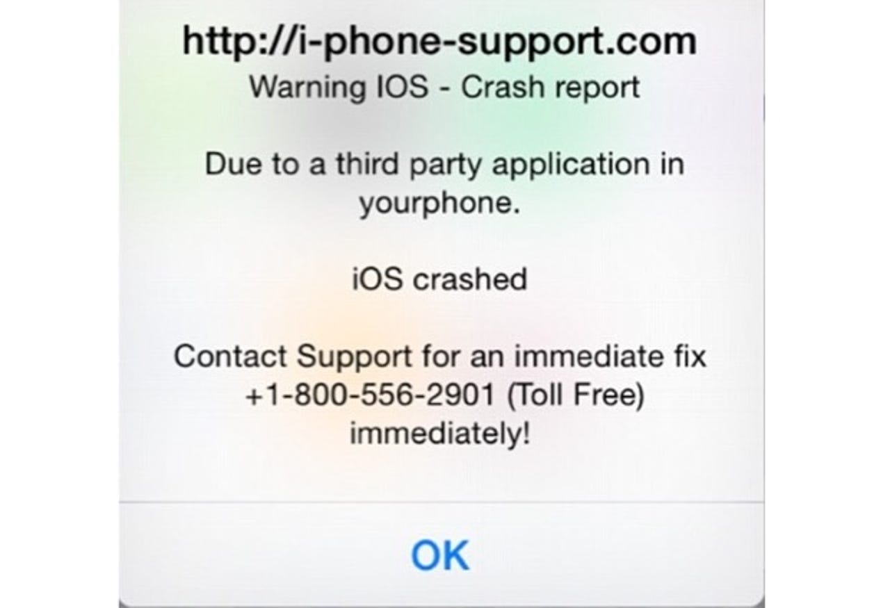 Scam iOS crash warnings