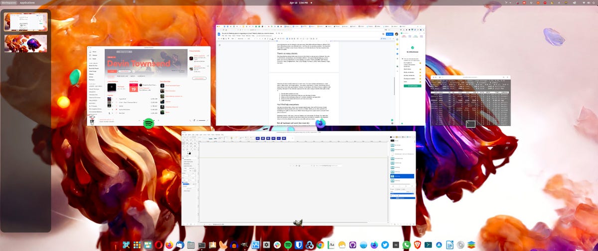Workspaces overview on the Pop!_OS Linux desktop