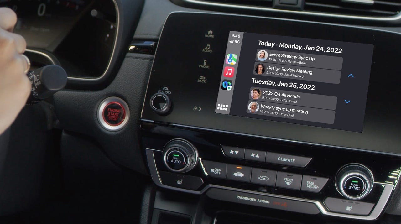 The Webex app open on a car's display in CarPlay