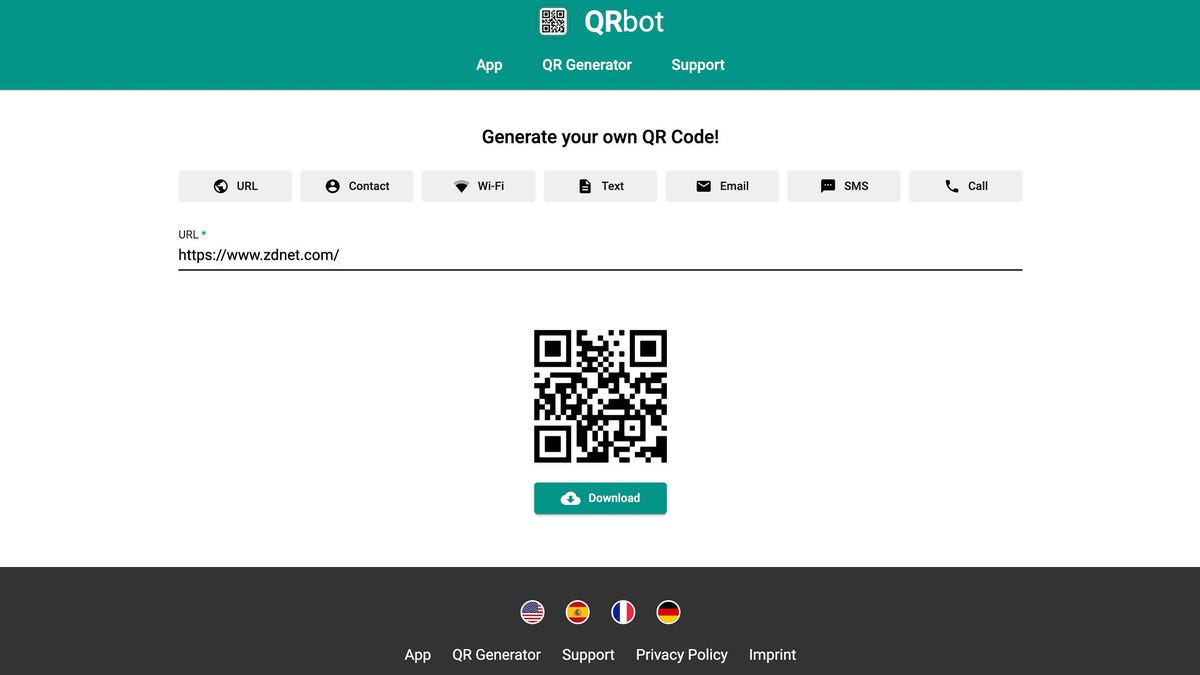 Capture d’écran montrant comment créer un QR Code avec QRbot