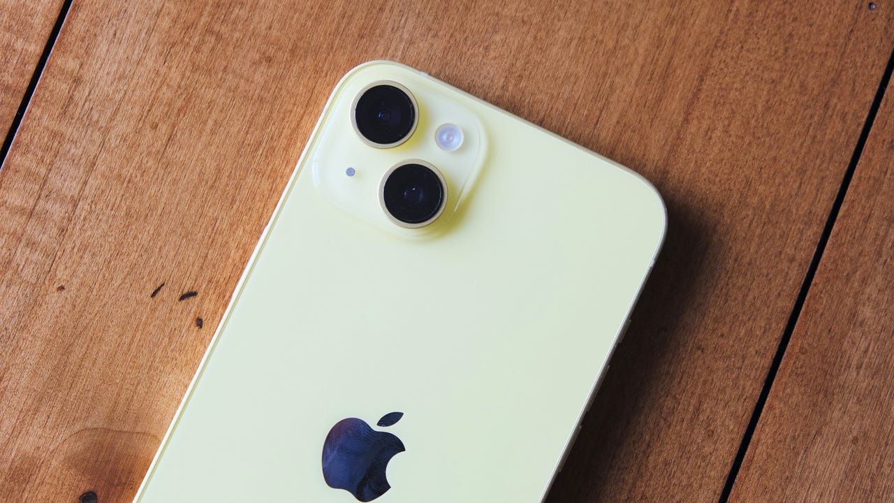 A close-up shot of the iPhone 14 Plus' camera bump.