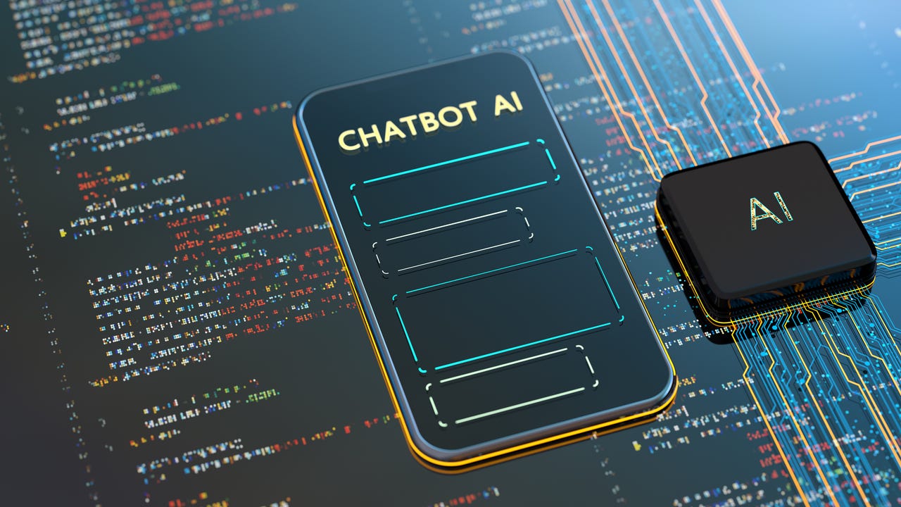 Chatbot AI on phone with coding in background