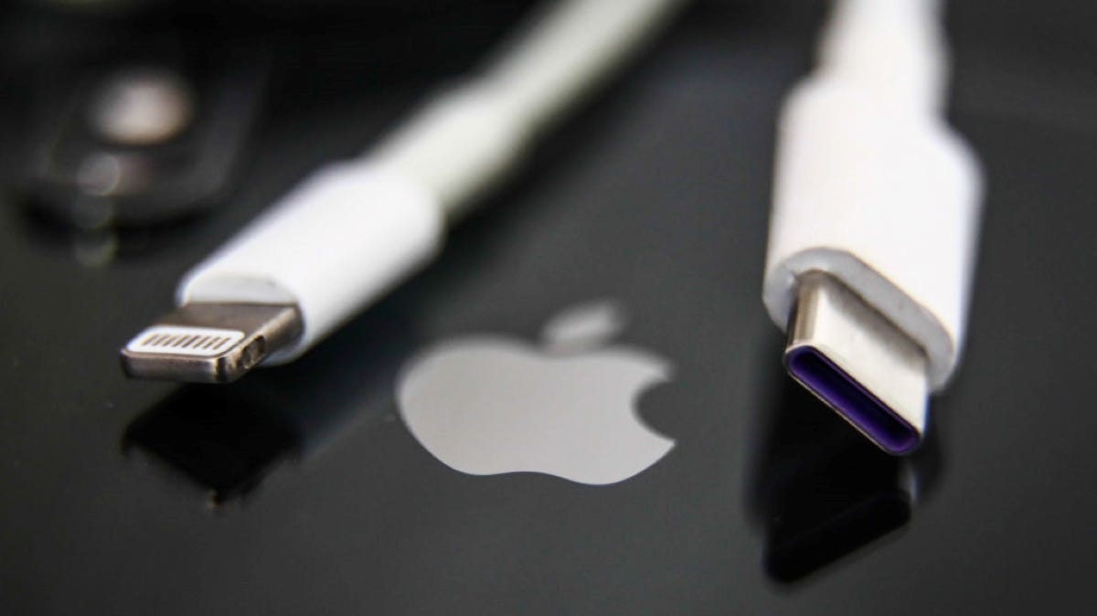Witte USB-C-oplaadgegevenskabel, Type C en Lightning-kabel via iPhone