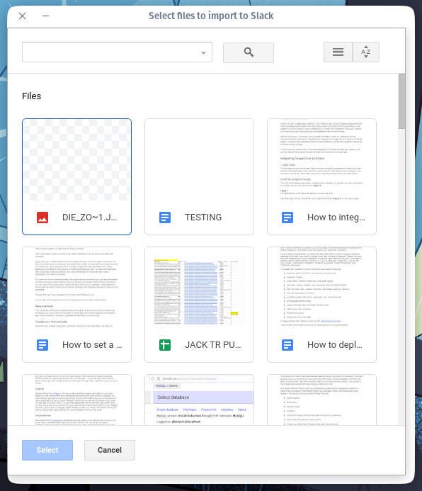 The Google Drive file picker from Slack.