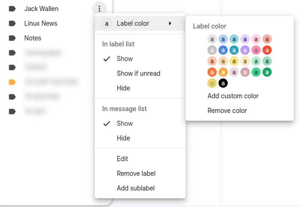 The Gmail label color picker.