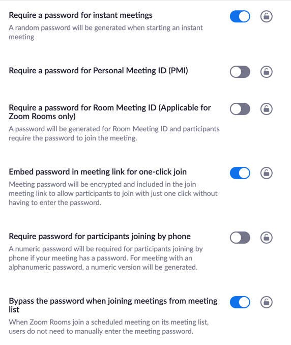 Zoom Password Settings