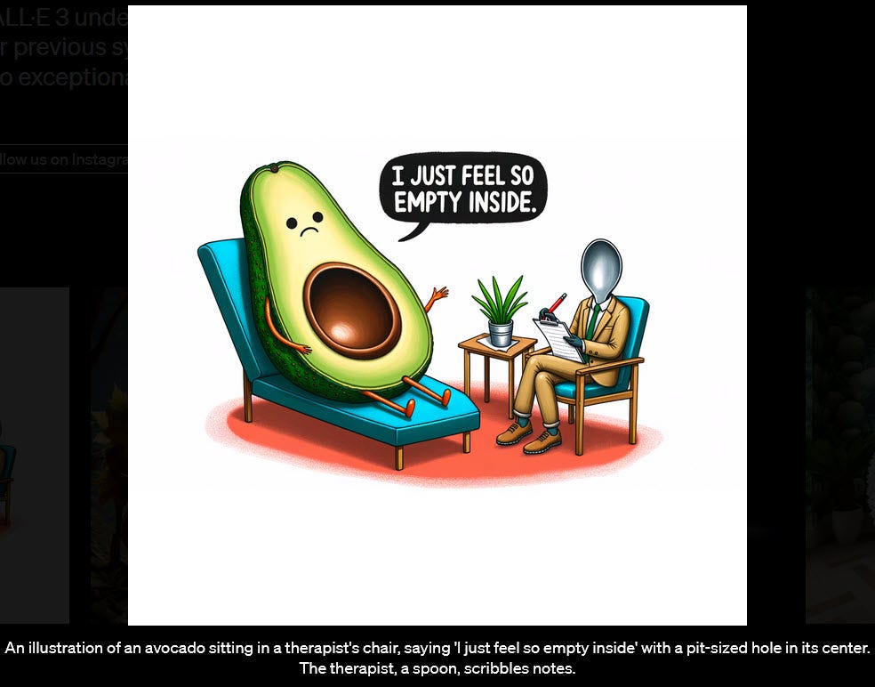 DALL-E 3 creates an avocado on a couch