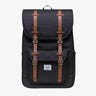 Black backpack with brown vertical straps