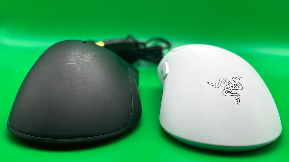 Razer DeathAdder V3 Pro compared to the old DeathAdder, rear view
