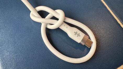 A bowline knot tied into the cable