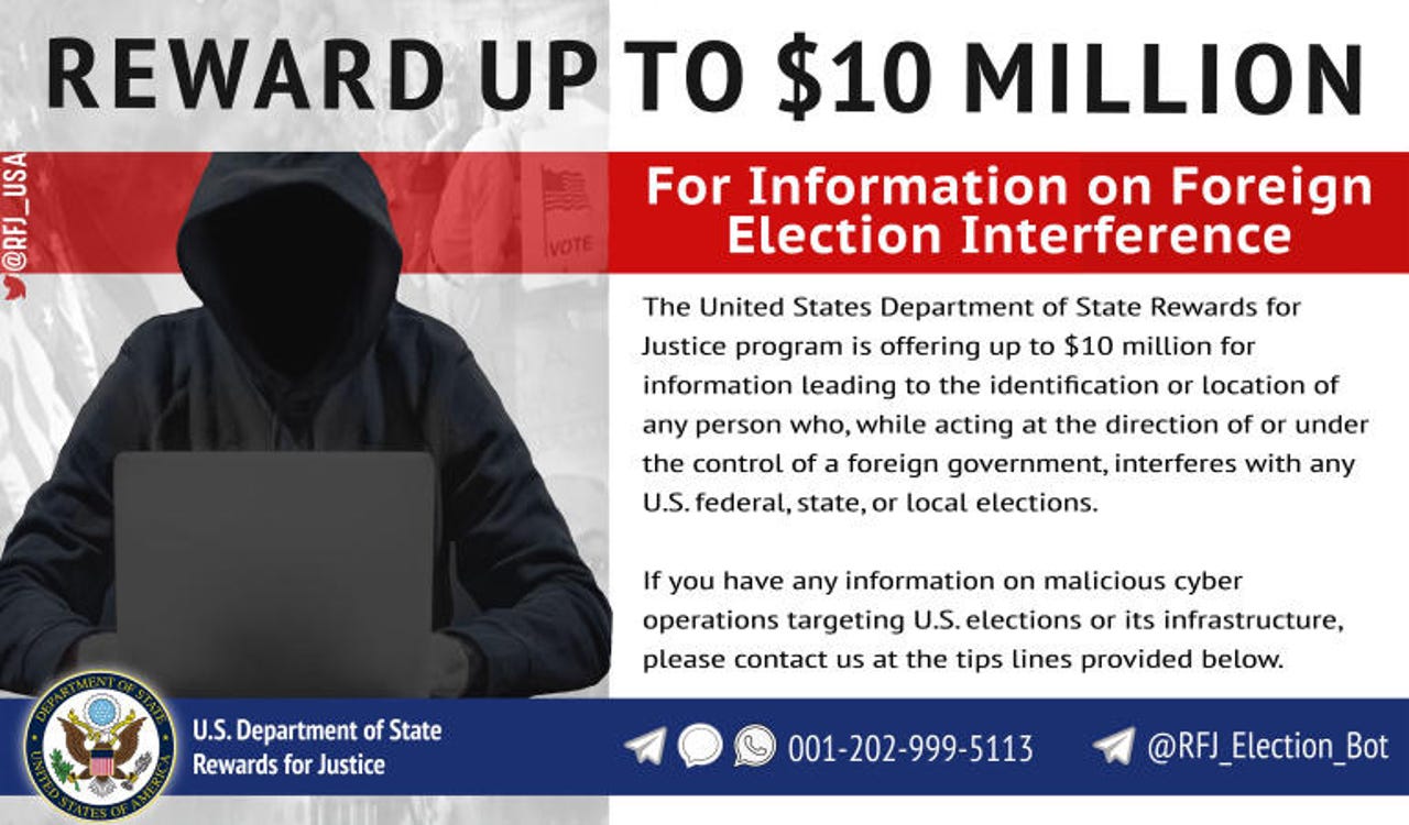Department of State reward for foreign hackers meddling in US elections