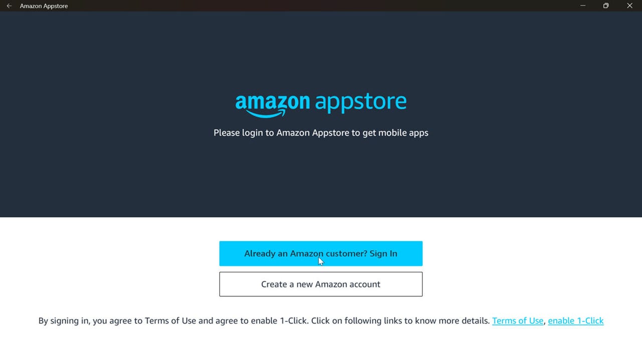 Log into Amazon Appstore