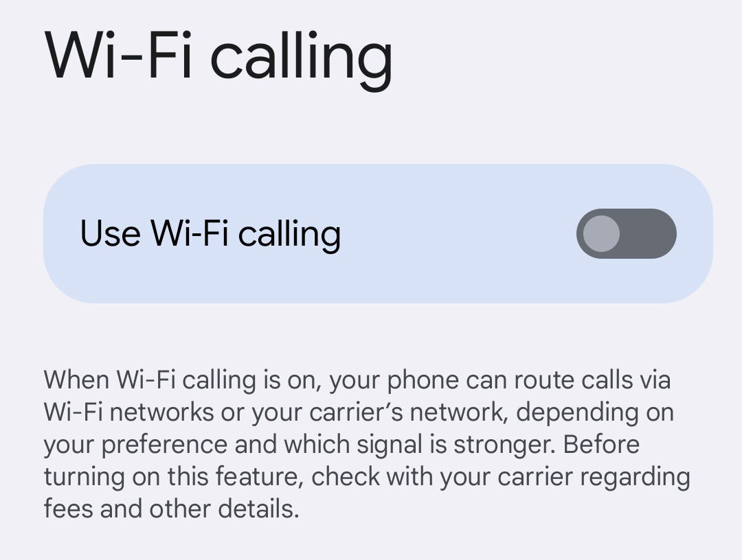 La fonction d'appel Wi-Fi sur un Pixel 7 Pro fonctionnant sous Android 13.