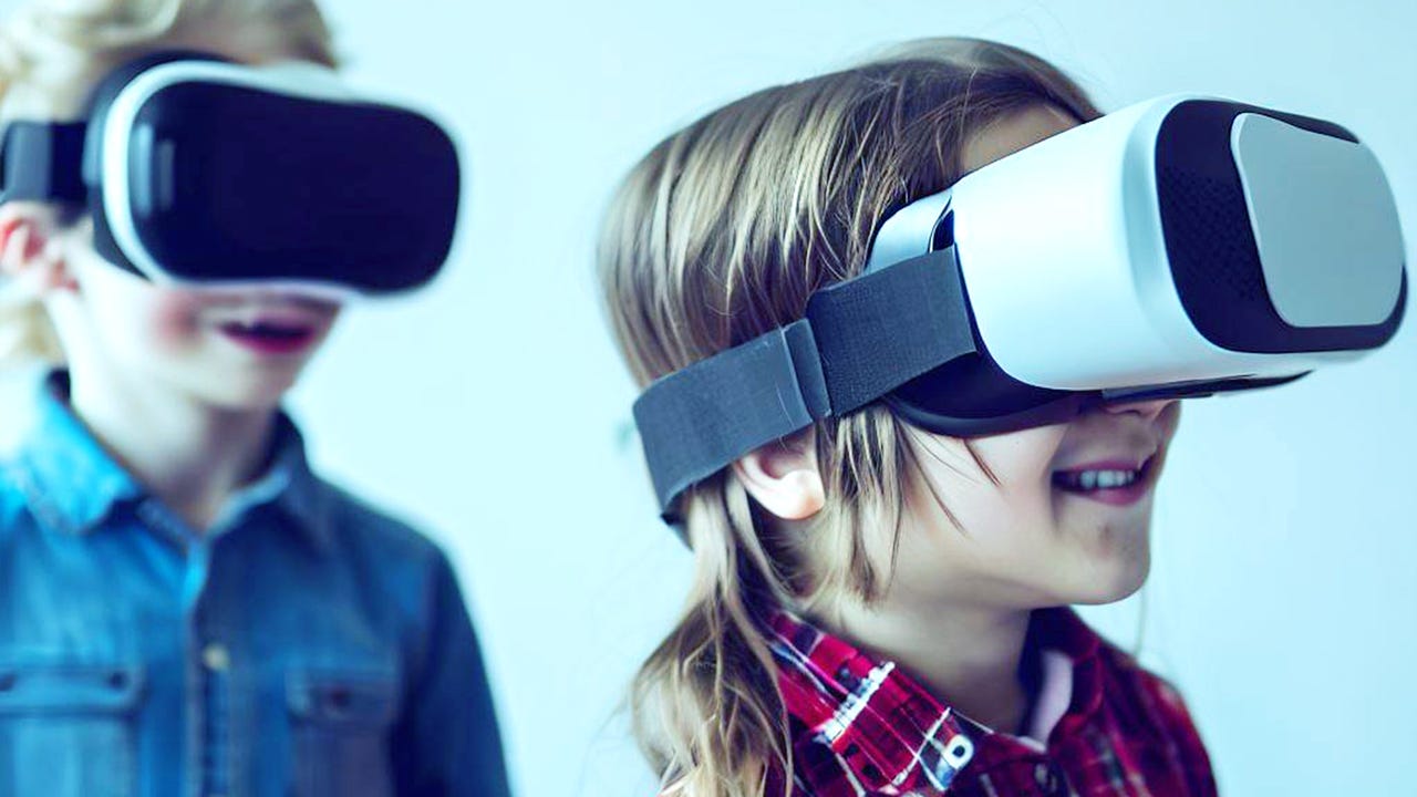 Kids wearing a VR headset