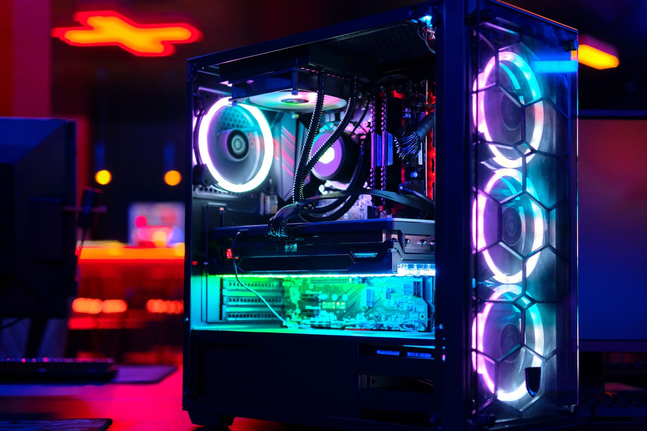 brightly lit gaming tower PC